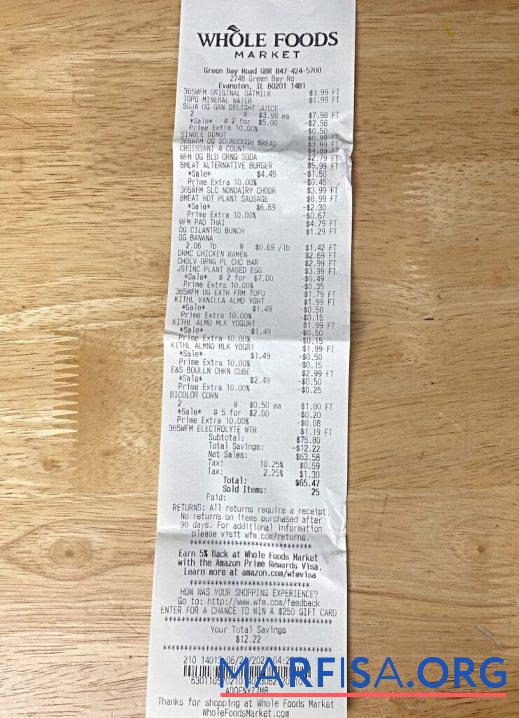 Blank Whole foods market payment receipt template